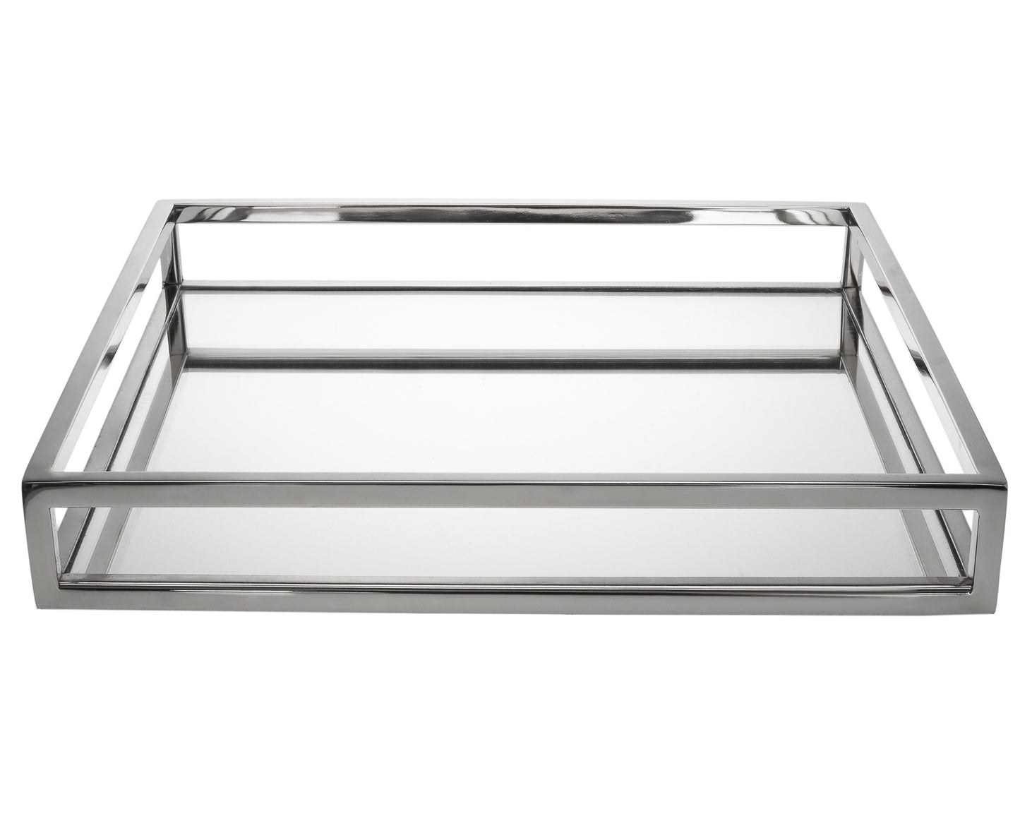 14" White and Silver Square Metal Serving Tray