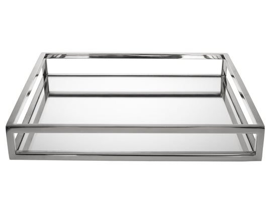 14" White and Silver Square Metal Serving Tray