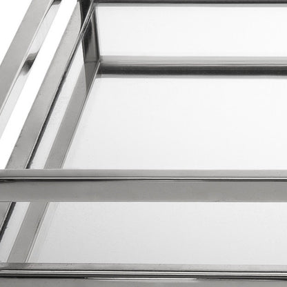 14" White and Silver Square Metal Serving Tray