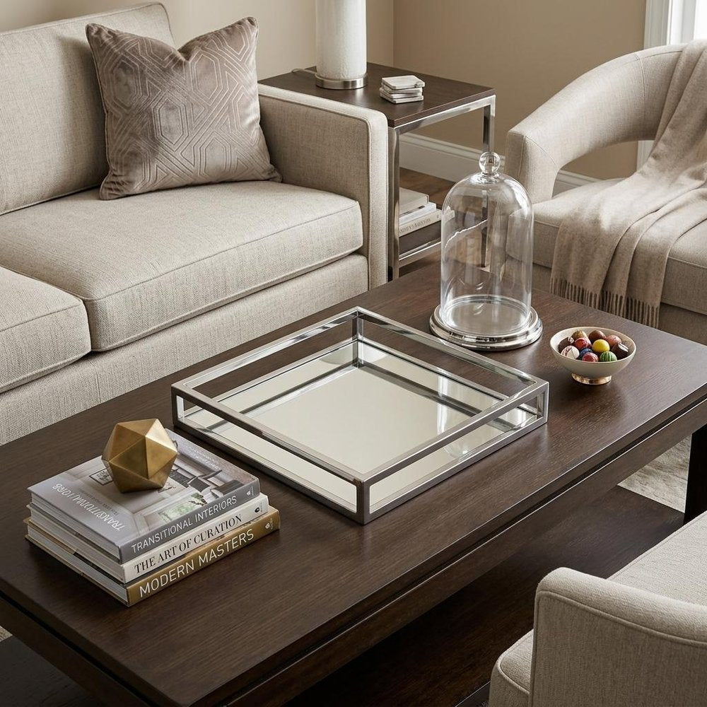 14" White and Silver Square Metal Serving Tray