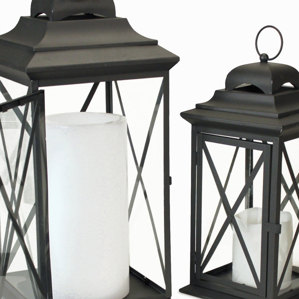 Set Of Three Black Flameless Floor Lantern Candle Holder