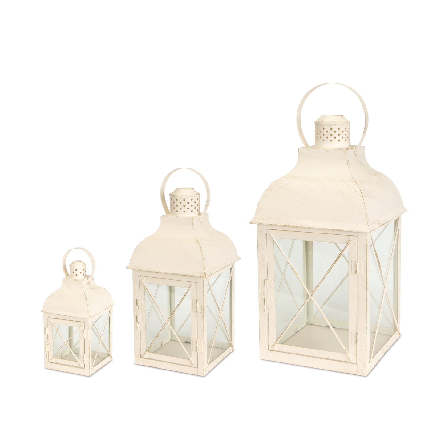 Set Of Three White Flameless Floor Lantern Candle Holder