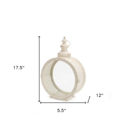 18" Ivory Ornate Metal Floor Lantern Candle Holder