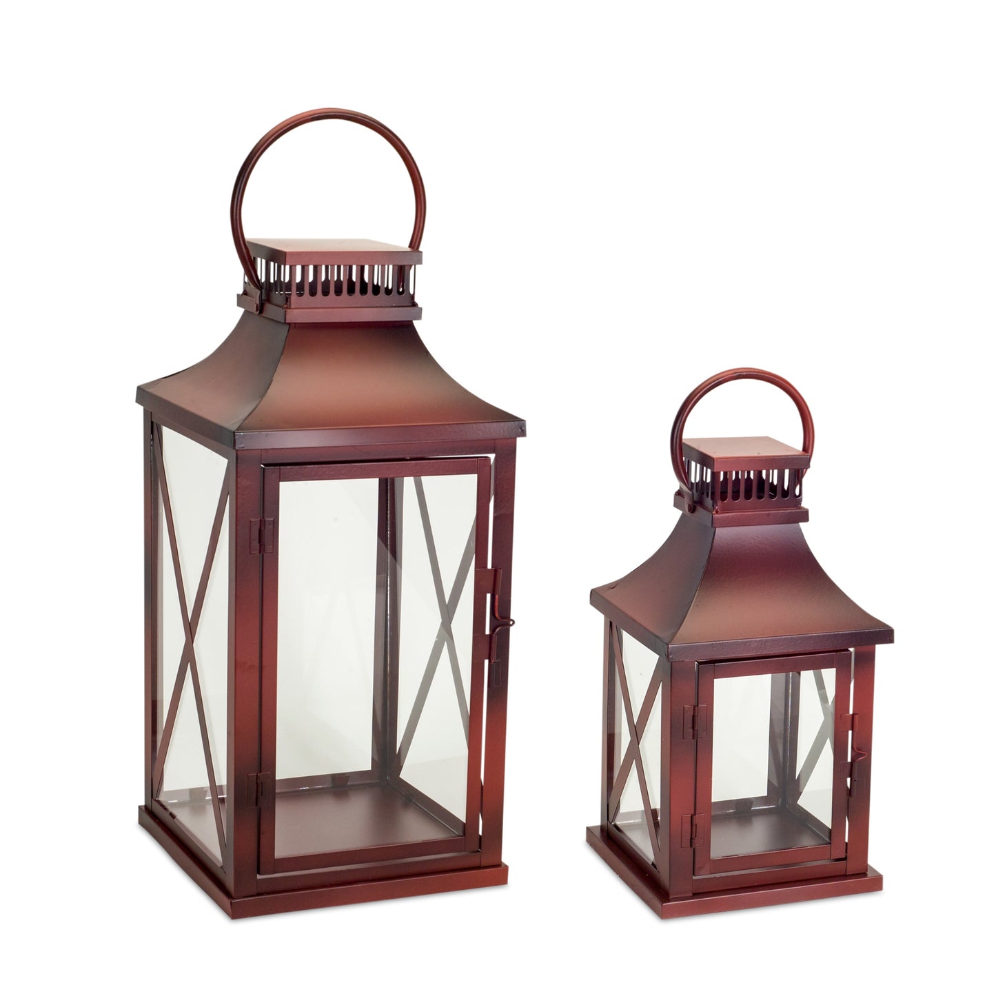 Set Of Two Red Flameless Floor Lantern Candle Holder