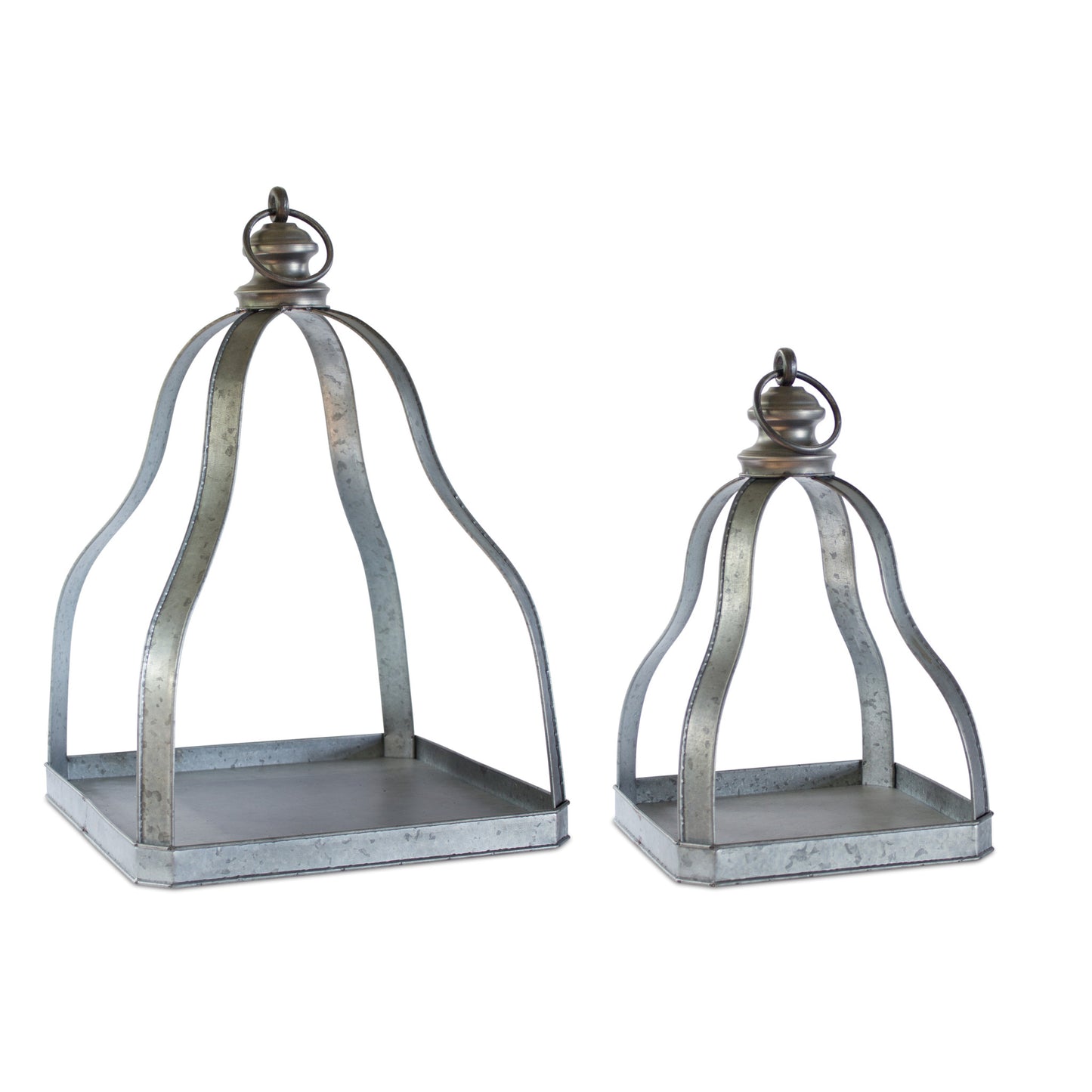 Set Of Two Gray Flameless Floor Lantern Candle Holder