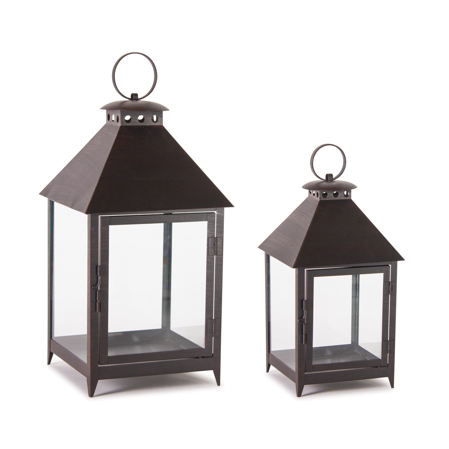 Set Of Two Black Flameless Floor Lantern Candle Holder