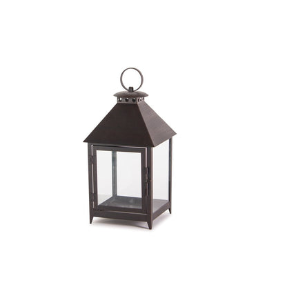 Set of Two Black Geometric Iron And Glass Floor Lantern Candle Holders