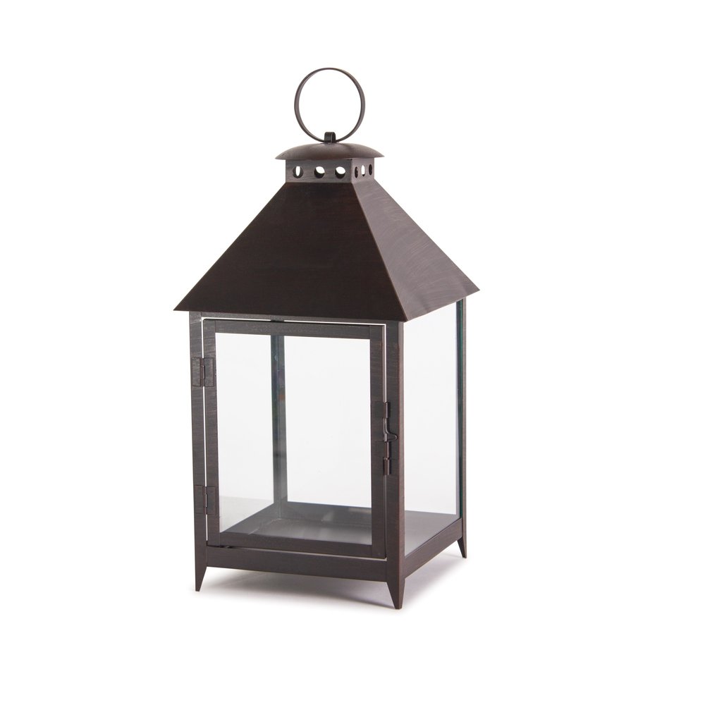 Set of Two Black Geometric Iron And Glass Floor Lantern Candle Holders