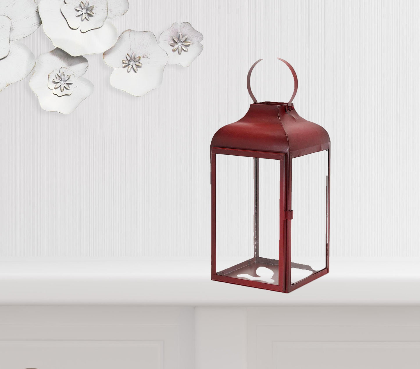 Set Of Two Red Flameless Floor Lantern Candle Holder