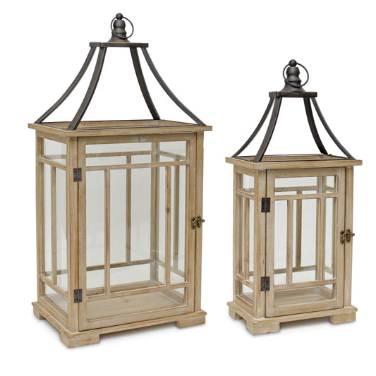 Set Of Two Black Flameless Floor Lantern Candle Holder