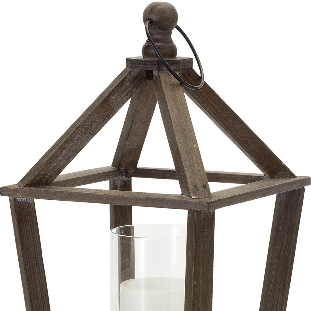 20" Brown Flameless Floor Hurricane Candle Holder