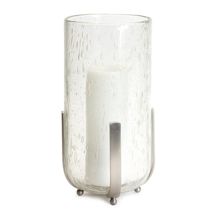 6" Silver And Clear Metal And Glass Tabletop Hurricane Candle Holder