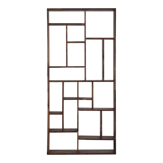 86" Brown And Natural Solid Wood and Wood Ten Tier Bookcase
