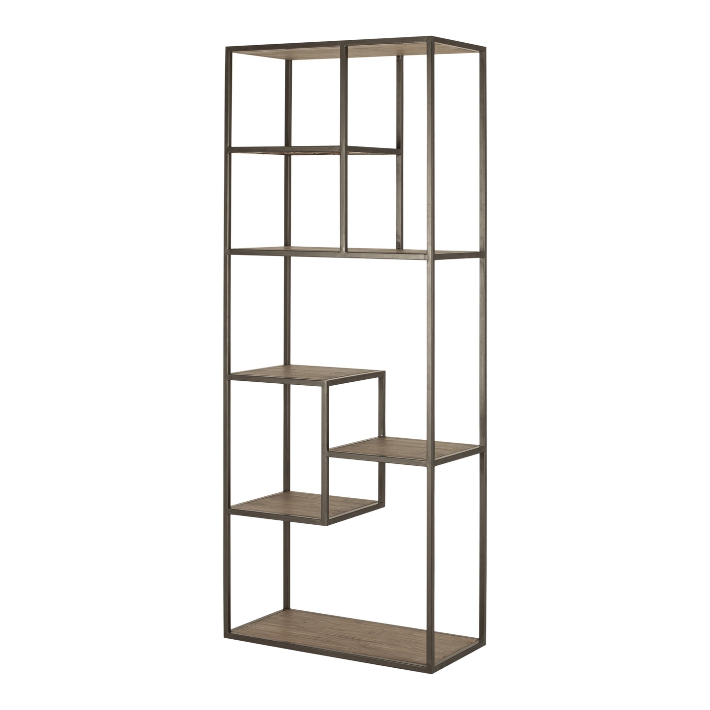 79" Brown Metal and Wood Seven Tier Bookcase