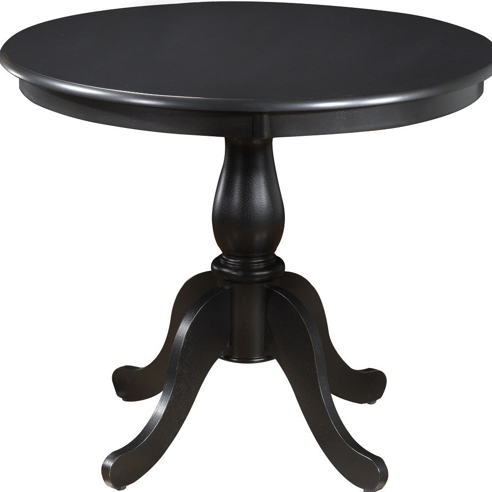 36" Black Rounded Solid Manufactured Wood And Solid Wood Pedestal Base Dining Table