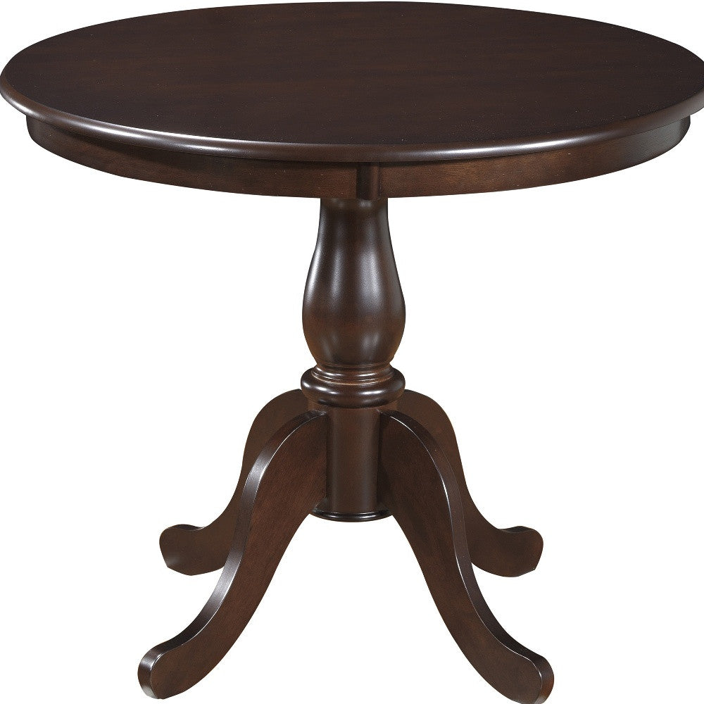 36" Espresso Rounded Solid Manufactured Wood And Solid Wood Pedestal Base Dining Table