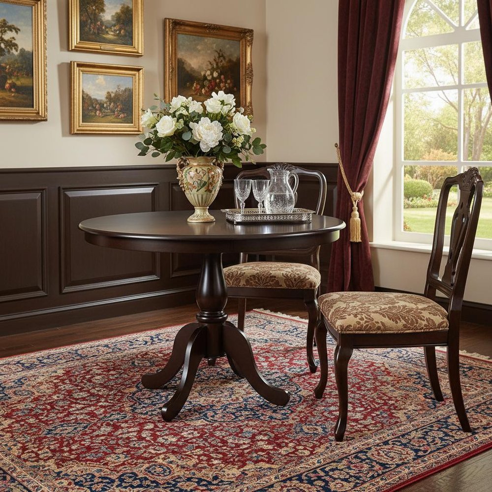 42" Espresso Rounded Solid Manufactured Wood Pedestal Base Dining Table