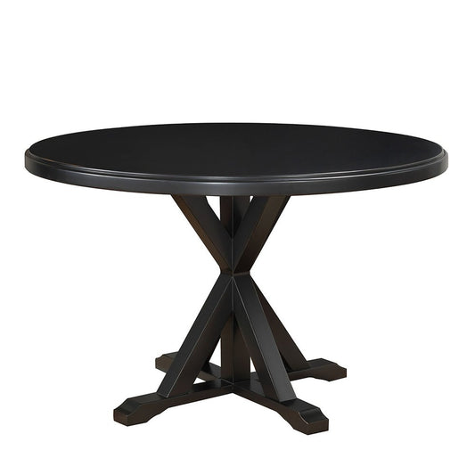 48" Black Wood Pedestal Base Round Top Dining Table