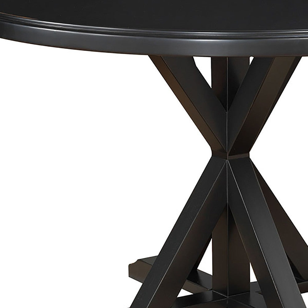 48" Black Rounded Solid Manufactured Wood And Solid Wood Pedestal Base Dining Table