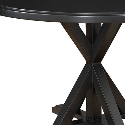48" Black Wood Pedestal Base Round Top Dining Table