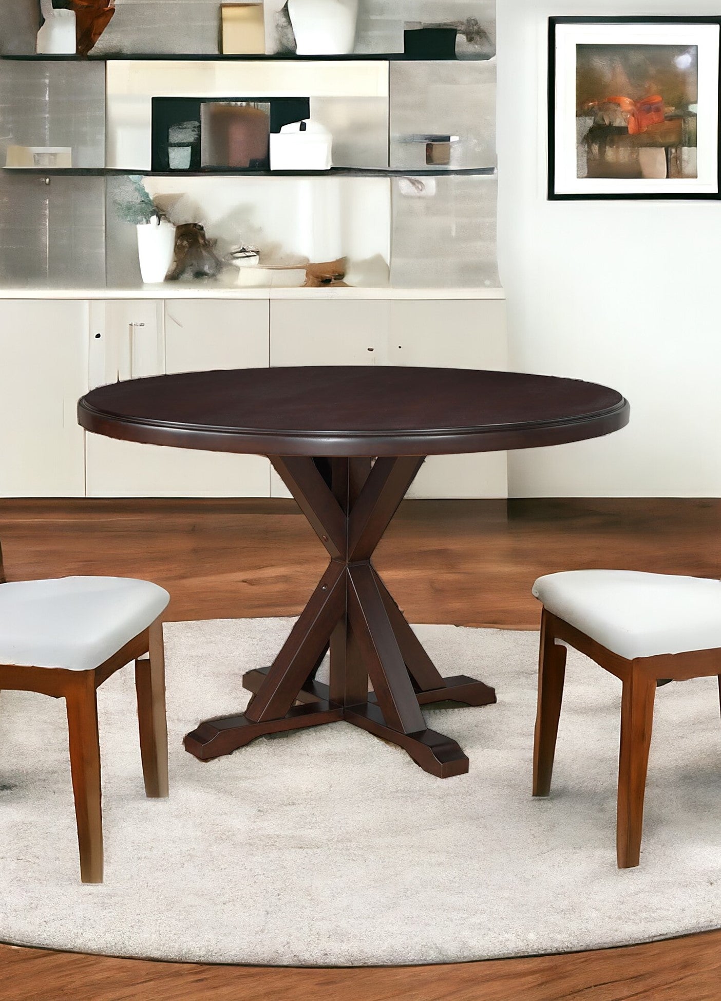 48" Espresso Rounded Solid Manufactured Wood Pedestal Base Dining Table