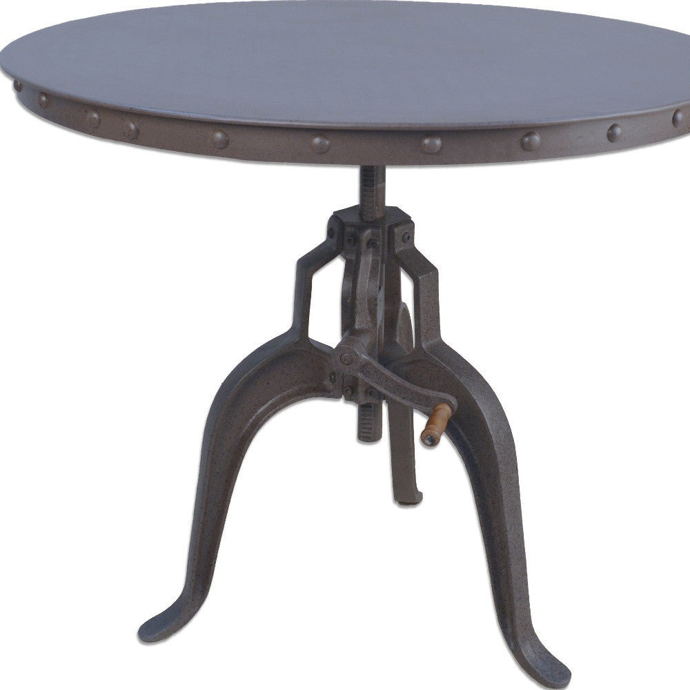 36" Industrial Gray Adjustable Crank Round Top Dining Table.