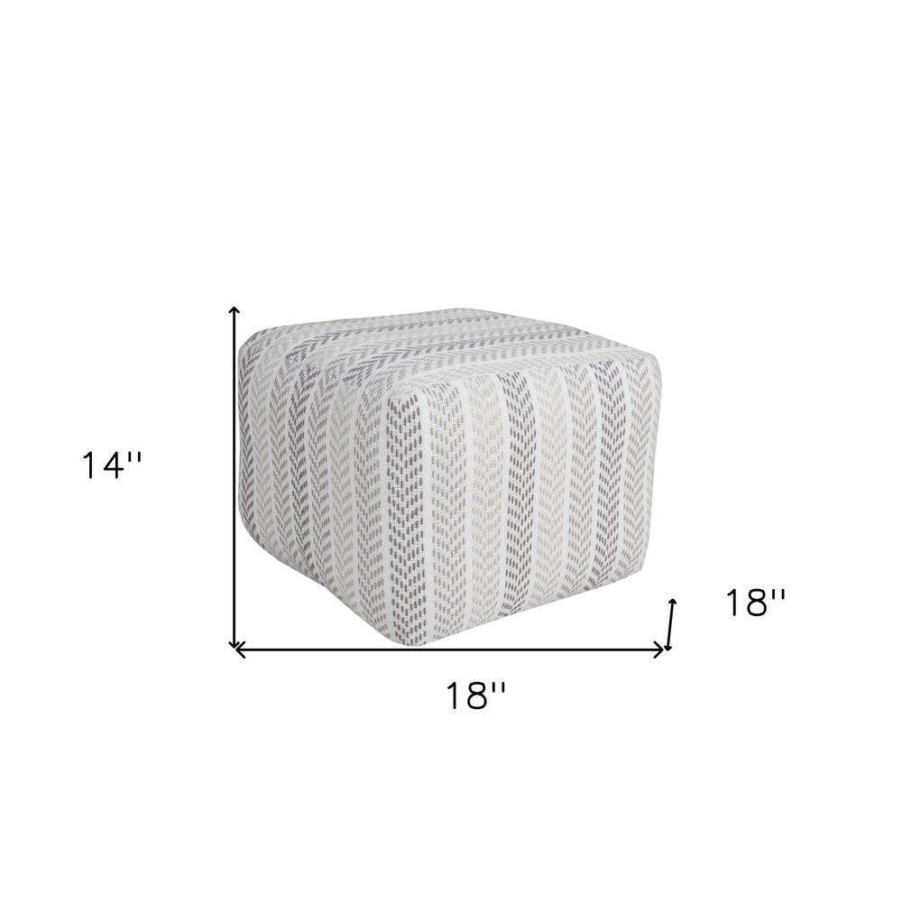 18" Gray And White Cotton Chevron Pouf Ottoman
