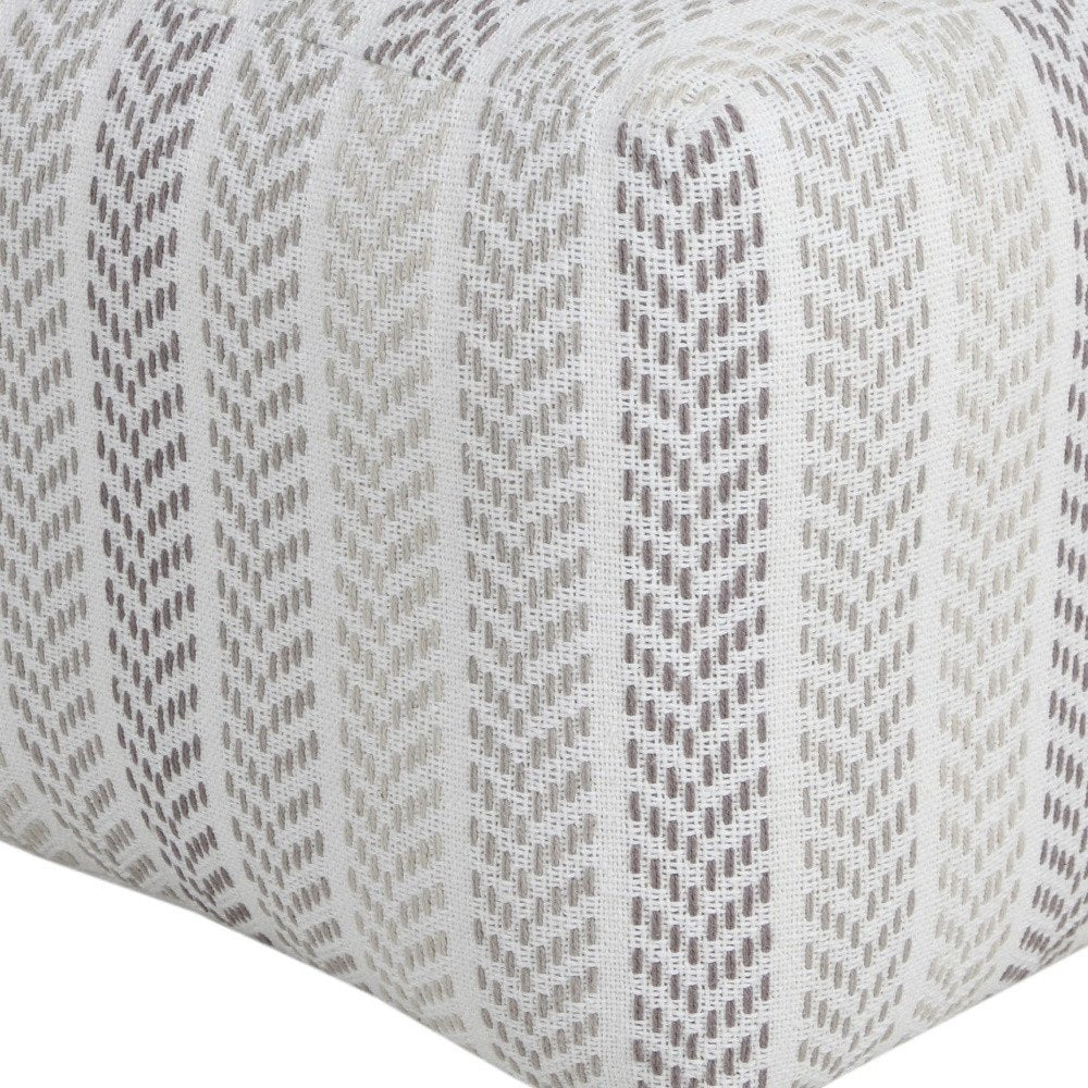 18" Gray And White Cotton Chevron Pouf Ottoman