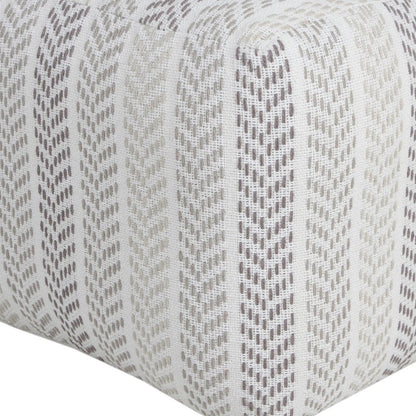 18" Gray And White Cotton Chevron Pouf Ottoman