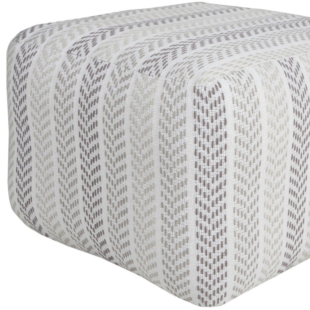 18" Gray And White Cotton Chevron Pouf Ottoman
