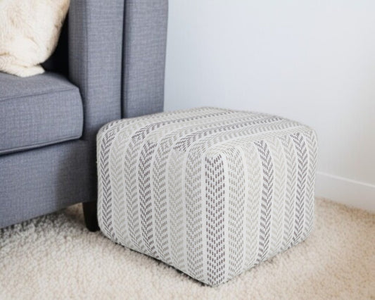 18" Gray And White Cotton Chevron Pouf Ottoman