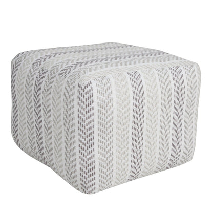 18" Gray And White Cotton Chevron Pouf Ottoman