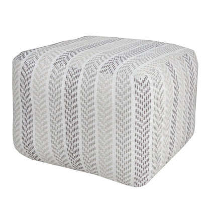 18" Gray And White Cotton Chevron Pouf Ottoman