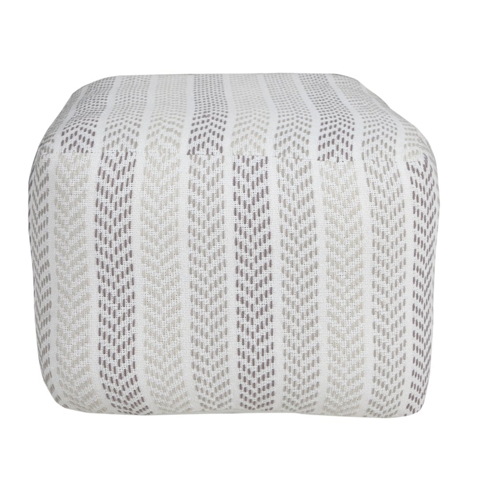 18" Gray And White Cotton Chevron Pouf Ottoman
