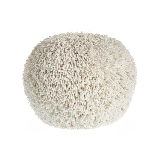 20" Cream Cotton Tufted Round Geometric Pouf Ottoman