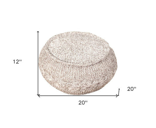 20" Beige Cotton Round Geometric Pouf Ottoman
