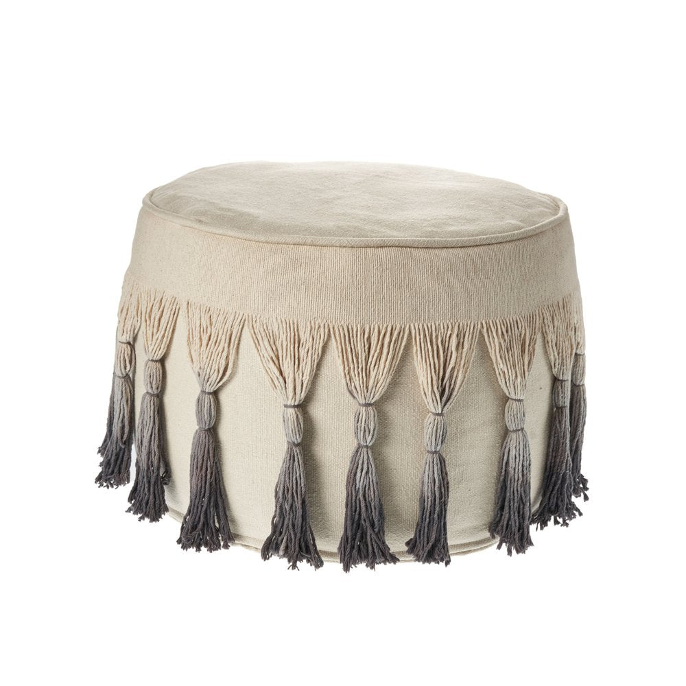 20" Beige Cotton Round Ombre Pouf Ottoman