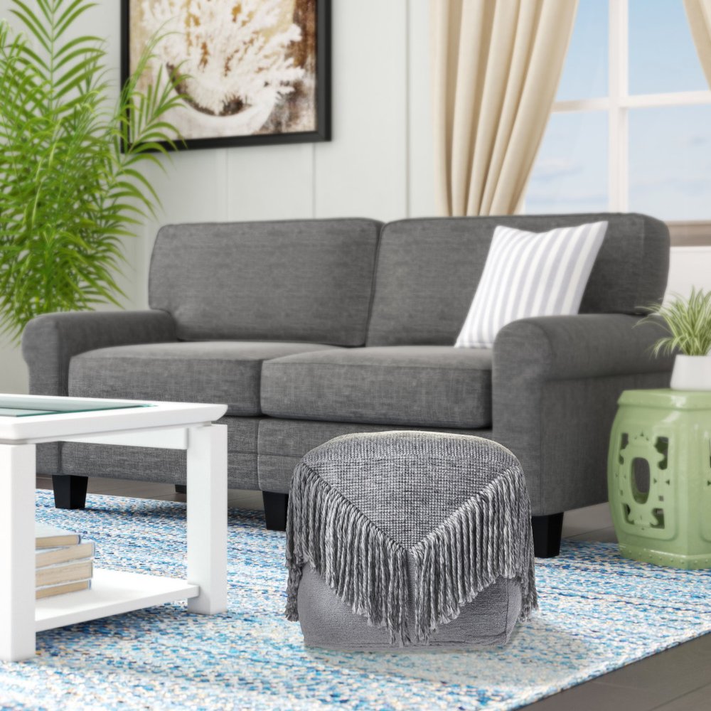 18" Gray Wool Cotton Blend Pouf Ottoman