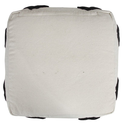 18" White Cotton Geometric Pouf Ottoman