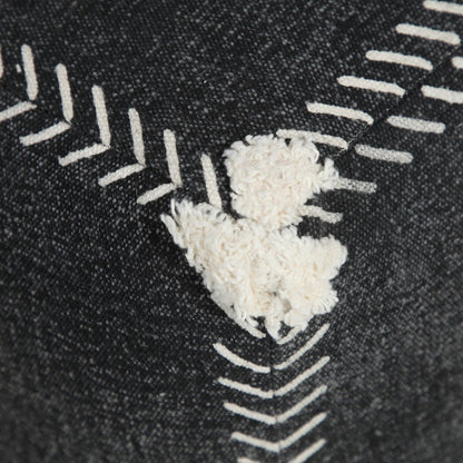 18" Black Cotton Geometric Pouf Ottoman