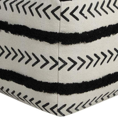 18" White Cotton Striped Pouf Ottoman
