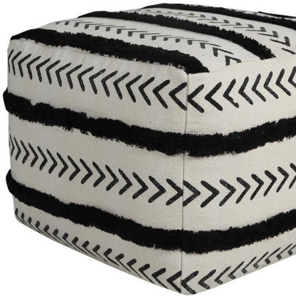 18" White Cotton Striped Pouf Ottoman