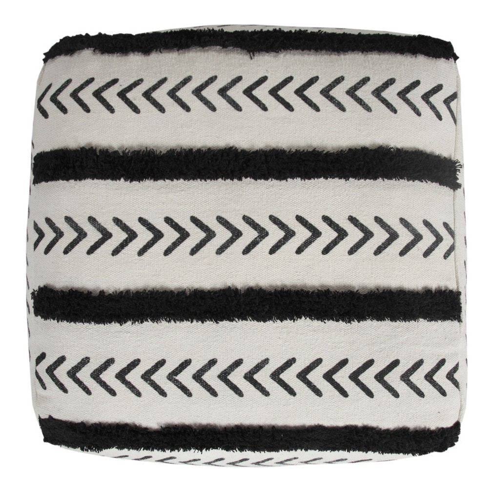 18" White Cotton Striped Pouf Ottoman