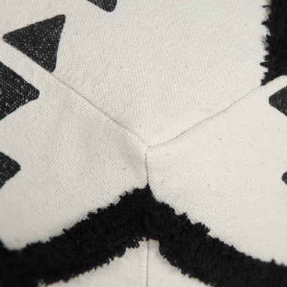18" White Cotton Geometric Pouf Ottoman