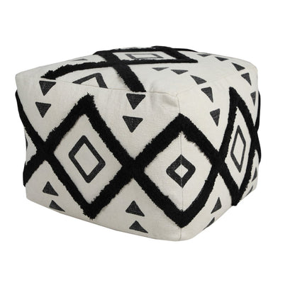 18" White Cotton Geometric Pouf Ottoman