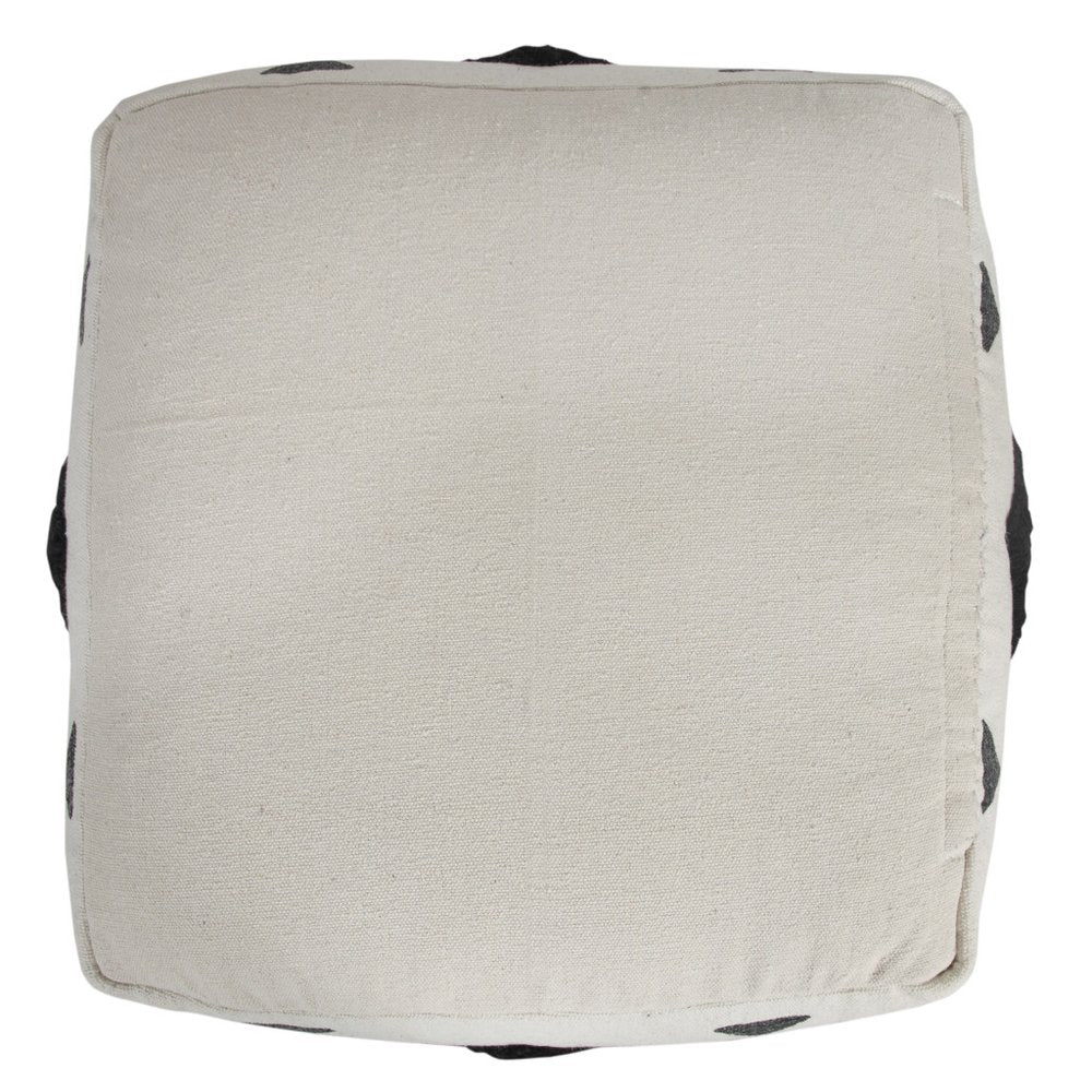 18" White Cotton Geometric Pouf Ottoman