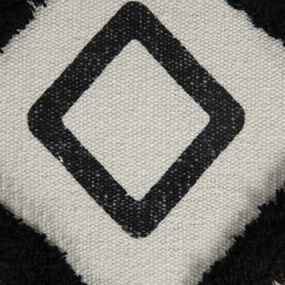 18" White Cotton Geometric Pouf Ottoman