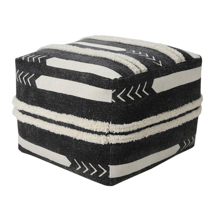 18" Black Cotton Geometric Pouf Ottoman