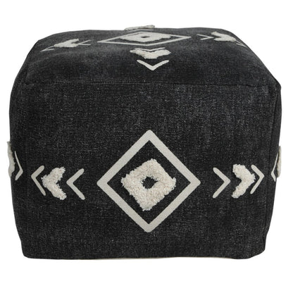 18" Black Cotton Geometric Pouf Ottoman