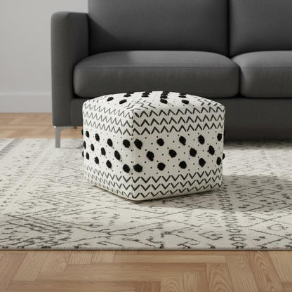 18" White Cotton Chevron Pouf Ottoman